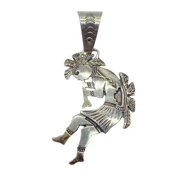 Vtg Sterling Silver Gold Signed Mike Smith Navajo Pendant Native American Indian - Picture 5 of 11